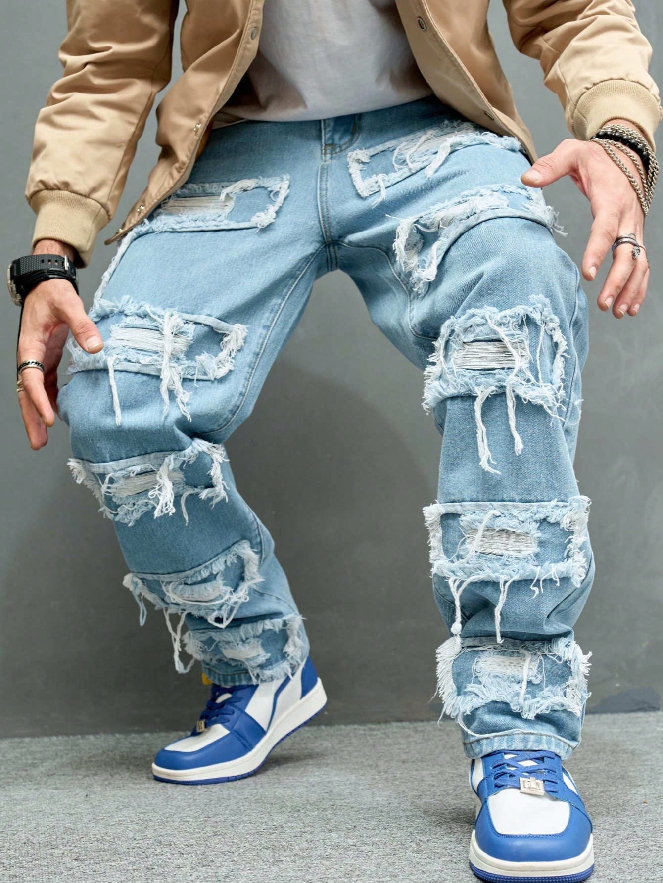 Men'S Retro Casual Loose Fit Wide Leg Jeans, Street Fashion Trousers