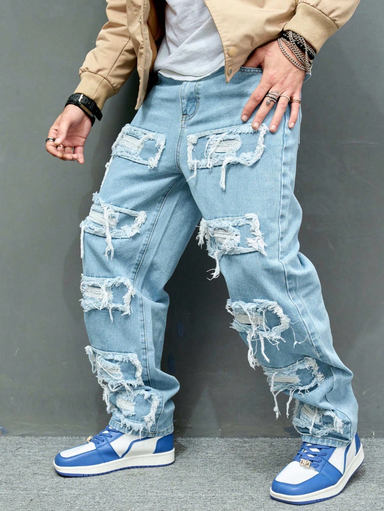 Men'S Retro Casual Loose Fit Wide Leg Jeans, Street Fashion Trousers