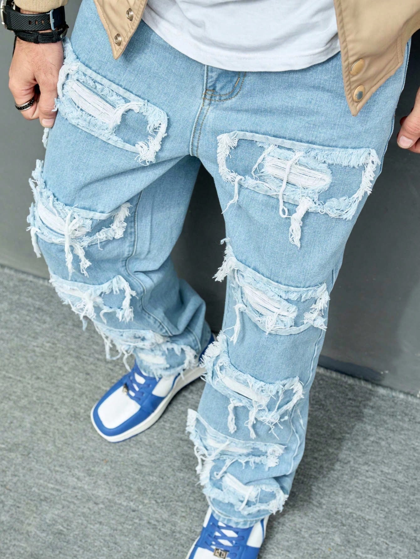 Men'S Retro Casual Loose Fit Wide Leg Jeans, Street Fashion Trousers