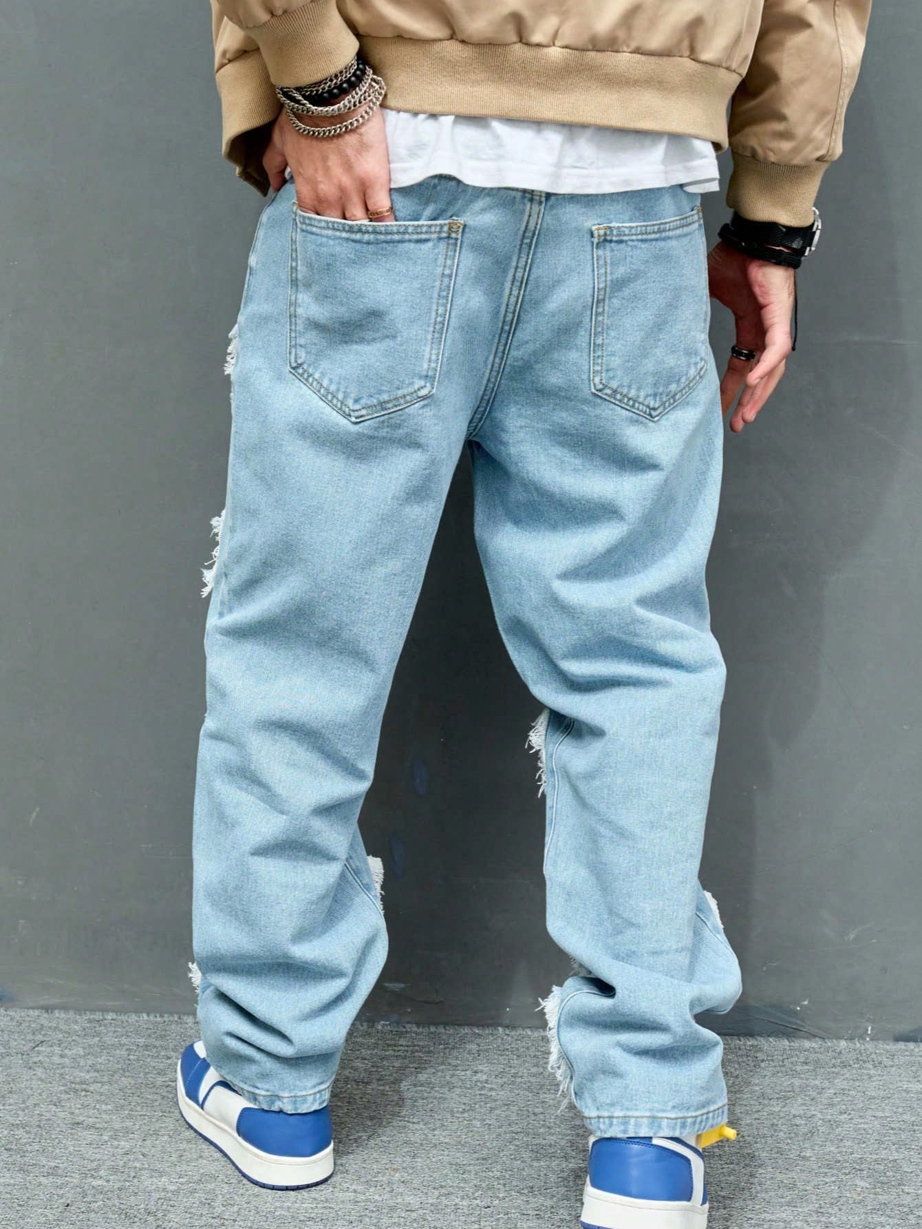 Men'S Retro Casual Loose Fit Wide Leg Jeans, Street Fashion Trousers