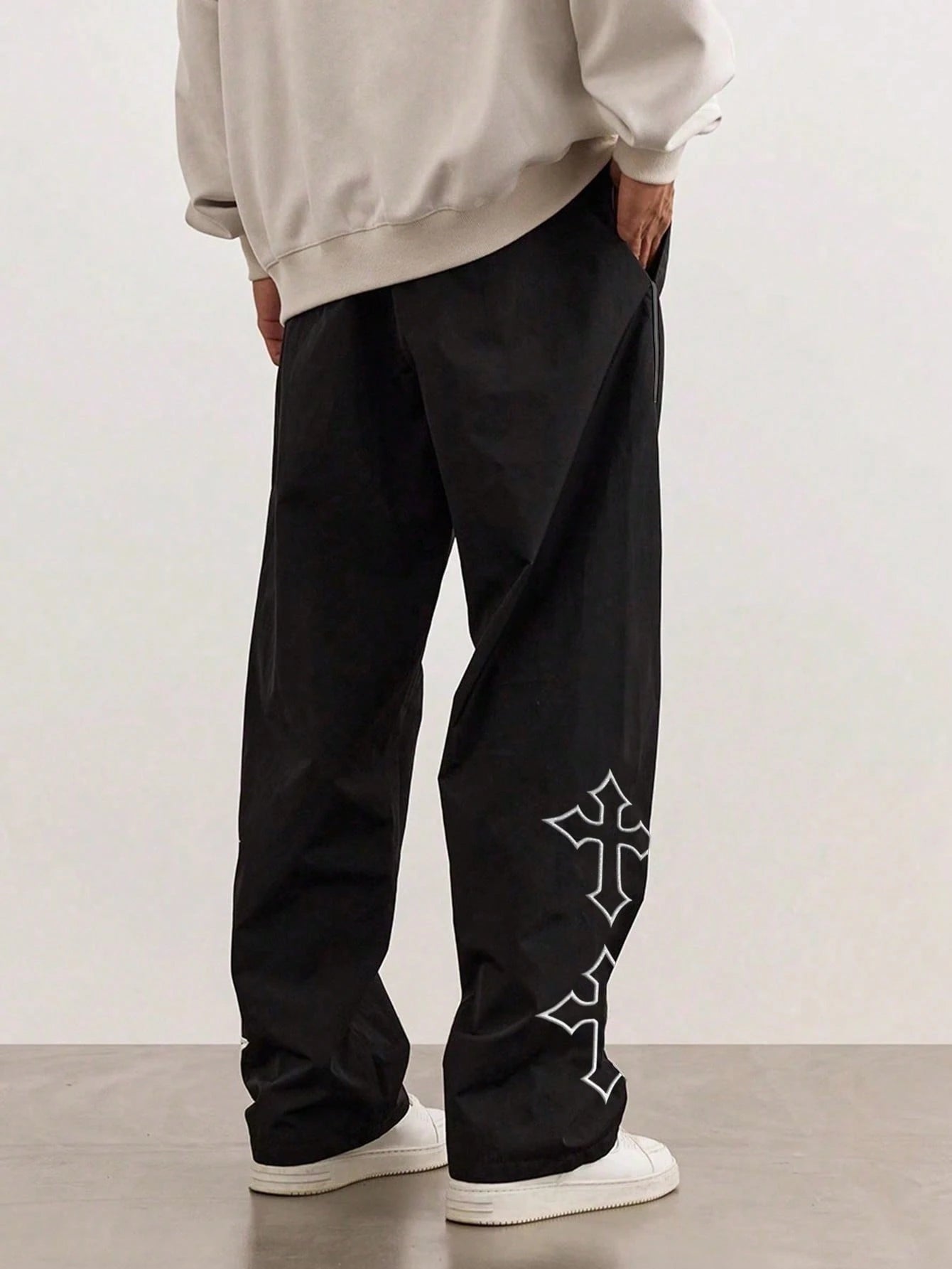 Men'S Casual Cross Print Color Block Drawstring Waist Straight Leg Pants