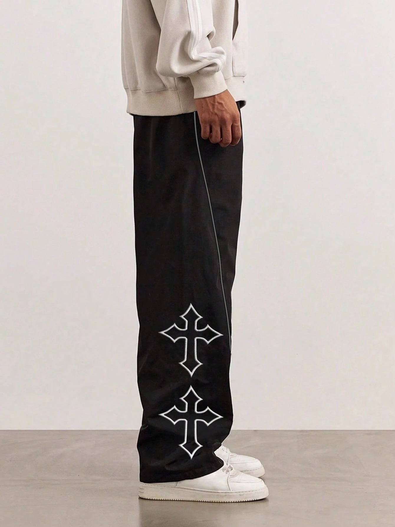 Men'S Casual Cross Print Color Block Drawstring Waist Straight Leg Pants