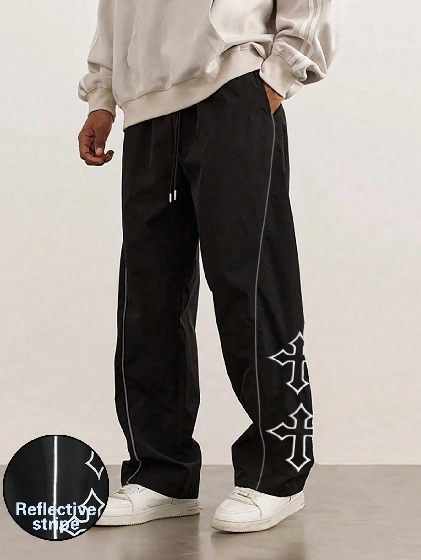 Men'S Casual Cross Print Color Block Drawstring Waist Straight Leg Pants
