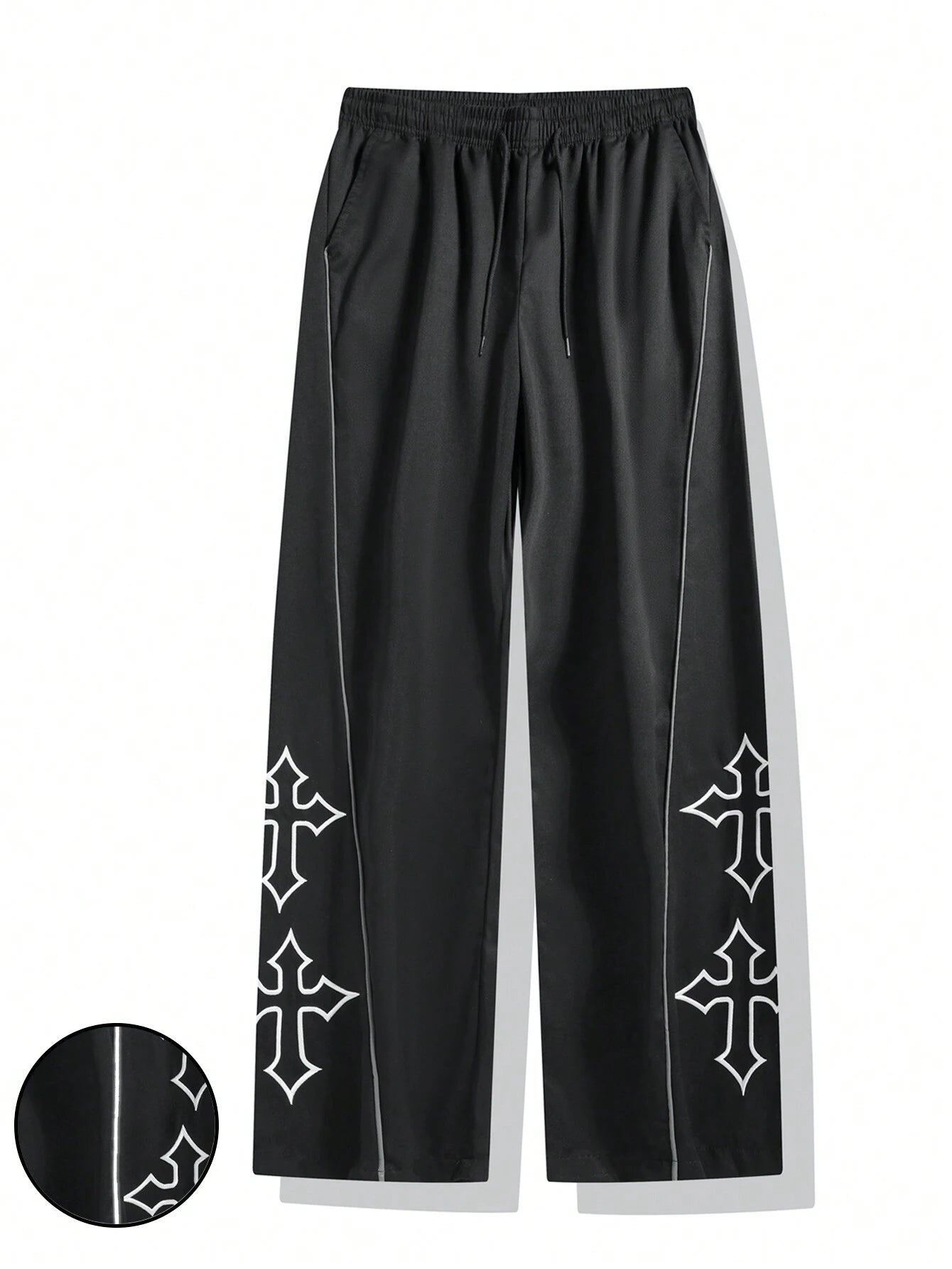 Men'S Casual Cross Print Color Block Drawstring Waist Straight Leg Pants