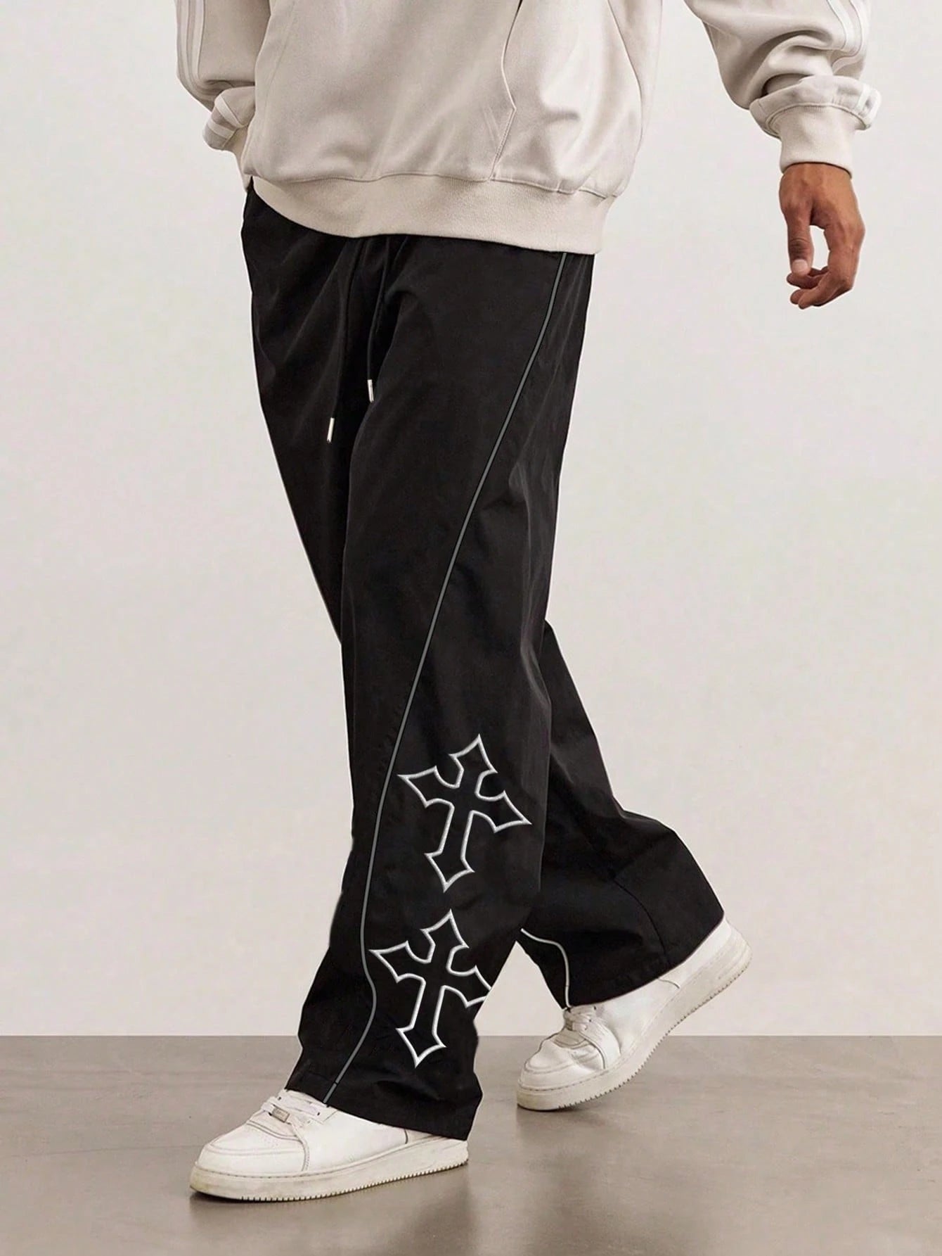 Men'S Casual Cross Print Color Block Drawstring Waist Straight Leg Pants